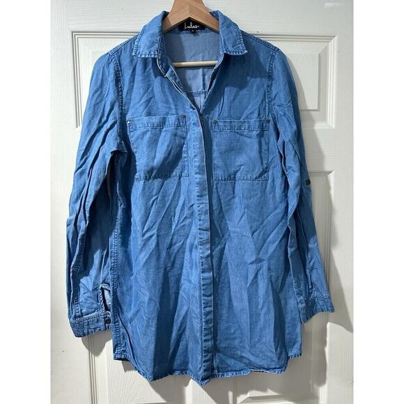 Lulus Chambray Button Down Shirts Dress Tencel Women Blue Size S Denim - Picture 2 of 12